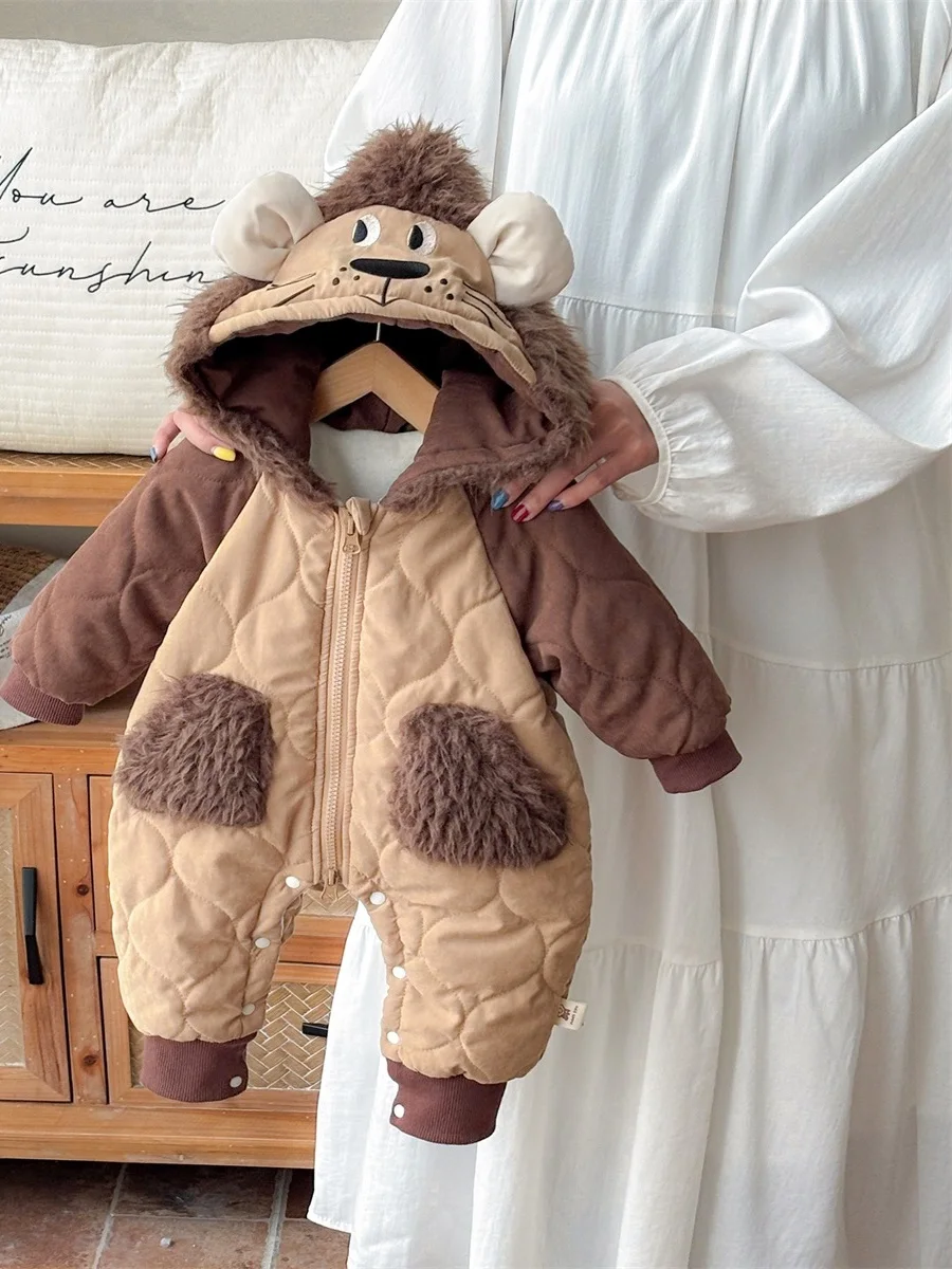 

Adorable Baby Boy Winter Clothes Cotton Jaet Korean Sle Hooded Onesie Faionable Cute Design Long Sve Zipper Closure