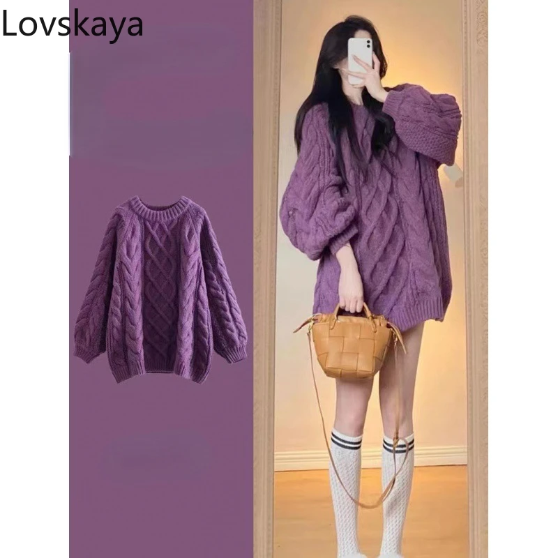 

Vintage loose heavy Fried Dough Twists pullover lazy style knitwear autumn and winter new solid soft waxy twisted sweater women