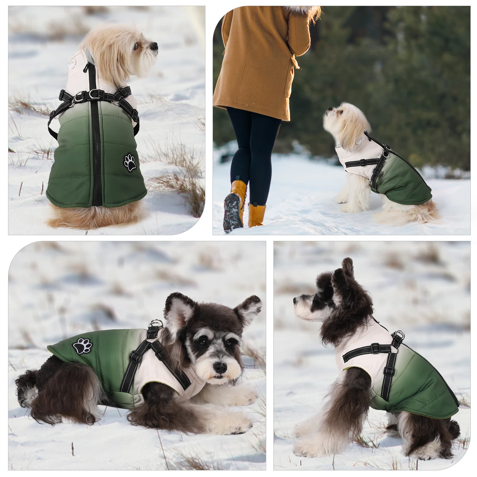 Pet Dog Jacket With Harness Windproof Winter Pet Dog Jacket With Zipper Warm Thick Reflective For Small Large Dogs Cats