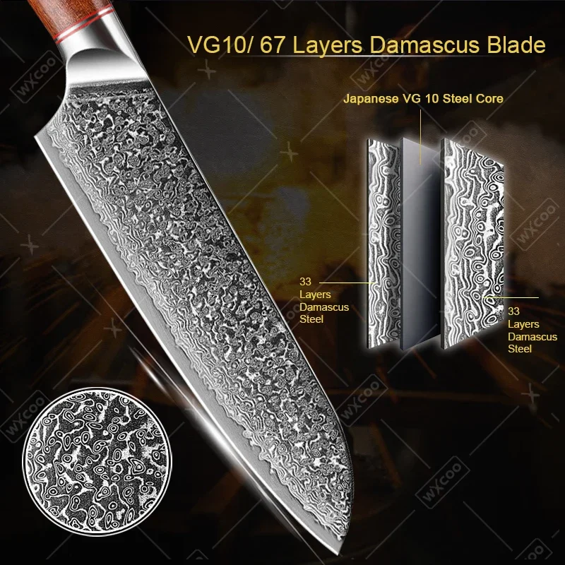 8-inch Santoku Knife Damascus Steel Japanese Kitchen Knives Universal Chef's Knife Professional Meat Cleaver Sharp Fruits Cutter