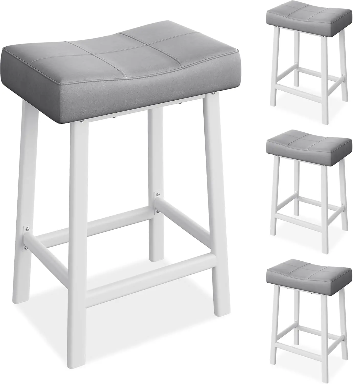 

Counter Height Bar Stools Set of 4, 24 Inch Saddle Barstools with Curved Surface, Leather Kitchen Island Chairs for Dini