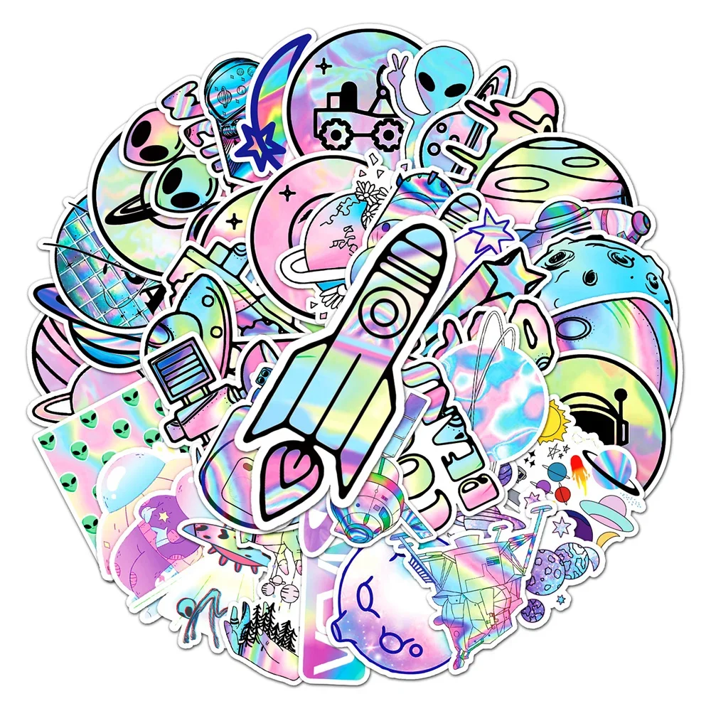 10/30/50PCS Laser Outer Space Graffiti Creative Planet Sticker Water Cup Suitcase Notebook Skateboard Waterproof Sticker Wholesa