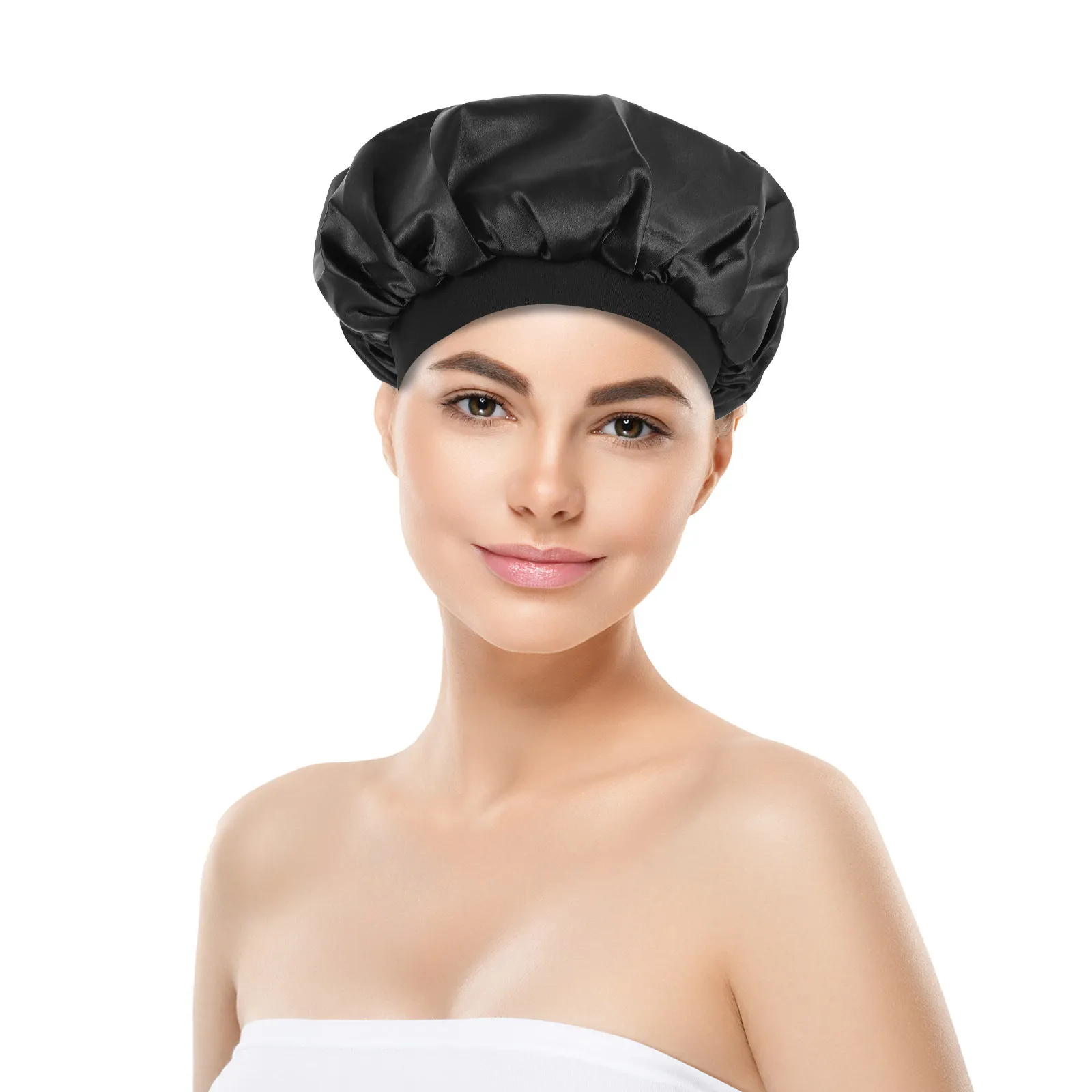2Pcs Elastic Night Sleep Cap Wide Side Satin Sleeping Hat Soft Comfortable Sleeping Cover for Hair Care Elastic