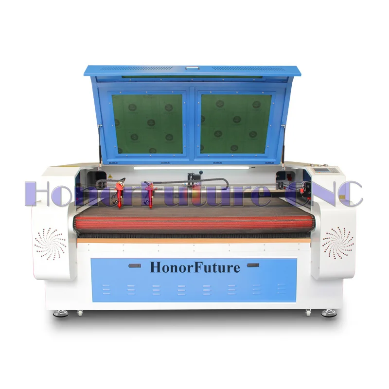 Cortadora láser Co2 de alimentación automática de alta resistencia personalizable 80W 130W 1610 cortador láser textil de tela para no metal