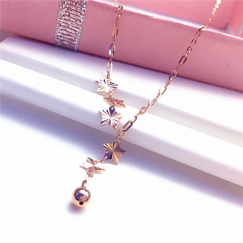 

585 Purple Gold Plated 14K Rose Gold Stars Round Beads Chain Necklaces Shiny new in Sweet Ladies Jewelry for Girlfriend Gifts