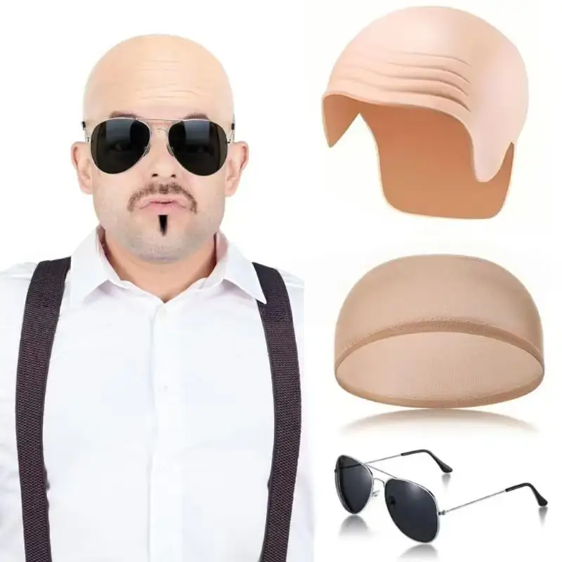 Thick Simulation Latex Bald Cap Nylon Cosplay Skull Hat Makeup Wig Cover Halloween Party Costume Accessory