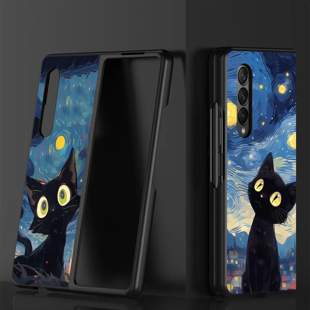 Van Gogh Art Cute Kitty Cases for Samsung Galaxy Z Fold6 Z Fold3 ZFold4 Z Fold5 5G Z Fold4 5G Coque Bumper Shockproof Cover