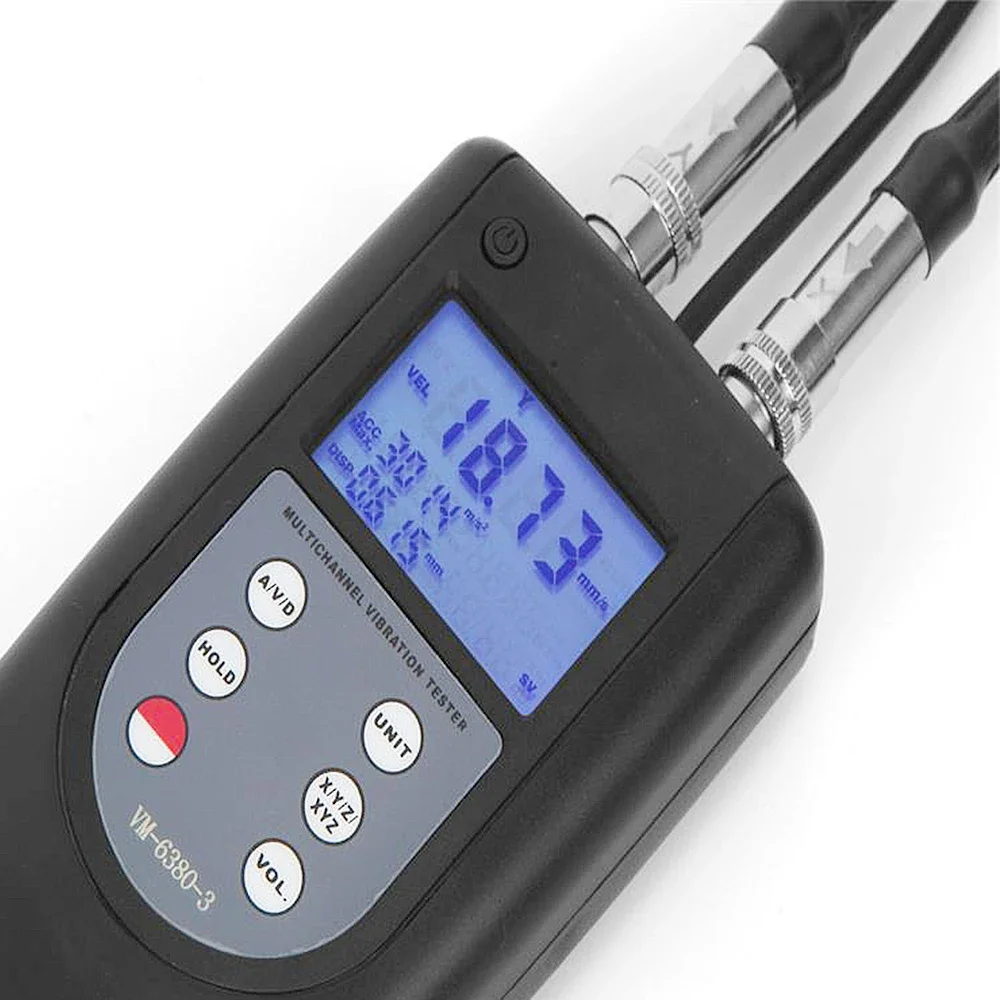 Digital Vibration Analyser VM-6380-3 Motor Vibration Meter 10Hz to 10kHz Measures Velocity, Acceleration and Displacement