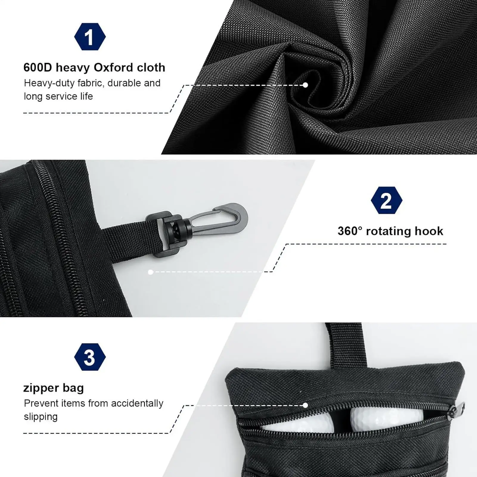 Golf Ball Pouch Zipper Waist Pocket Golf Tee Bag for Belt Backpack Outdoor Training Practice Travel Gym Men Dad Golfer