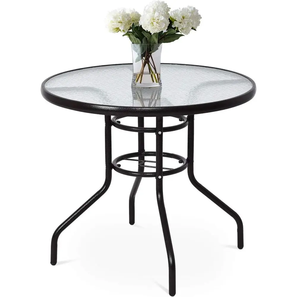 

32 Clear Tempered Glass Outdoor Patio Dining Table, Metal Frame, Ideal for Garden, Poolside, Balcony