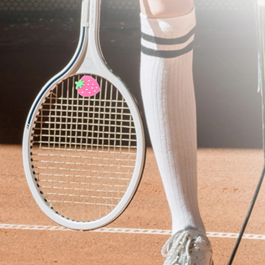 

6 Pcs Strawberry Racket Soft Silicone Absorbers Fun Tennis Dampener Absorption Silica Gel for