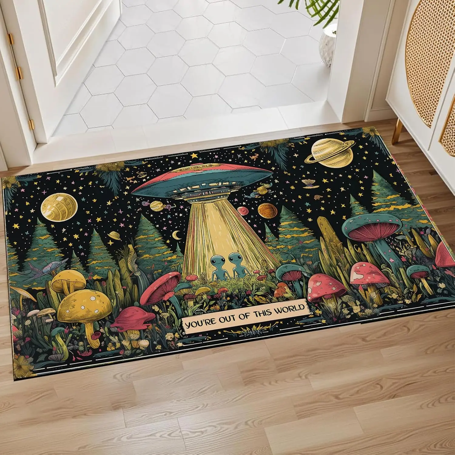 Hamster Indoor Door Mat,Pastel Flower on Black Background Floor Doormat,Non Woven Non Slip Rubber Backing Animal Rug for Porch