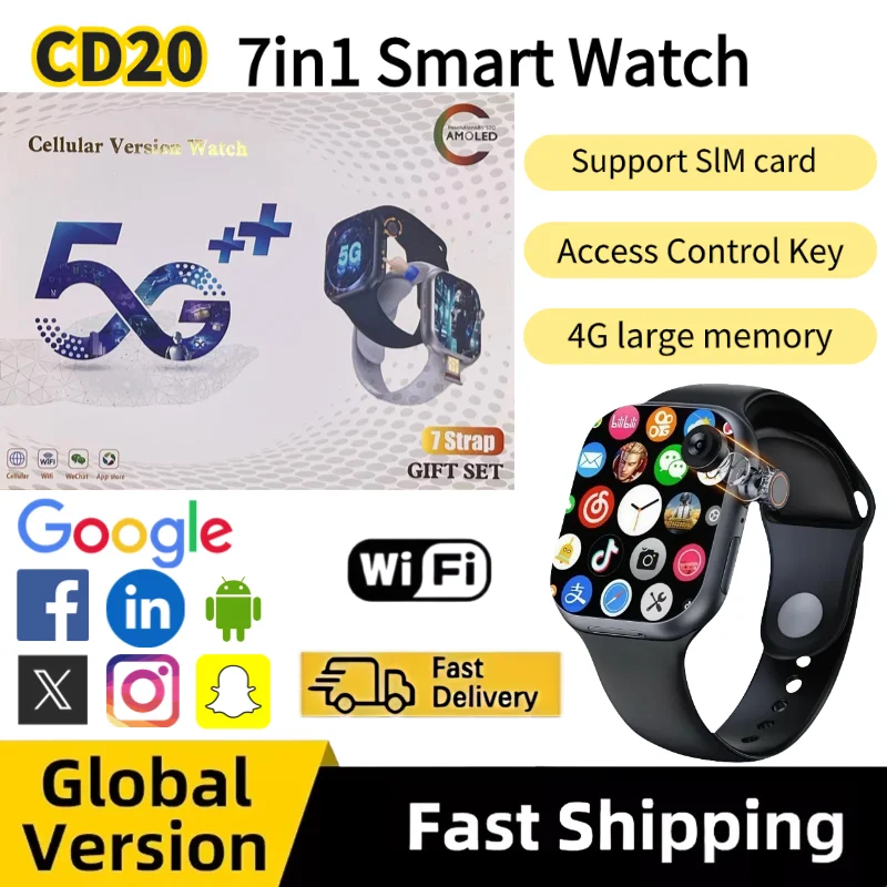 

2025 CD20 Smartwatch 2 29 Inch AMOLED Display SIM Card WiFi Call GPS 180 Degree Rotatable Camera for Video Calls Waterproof