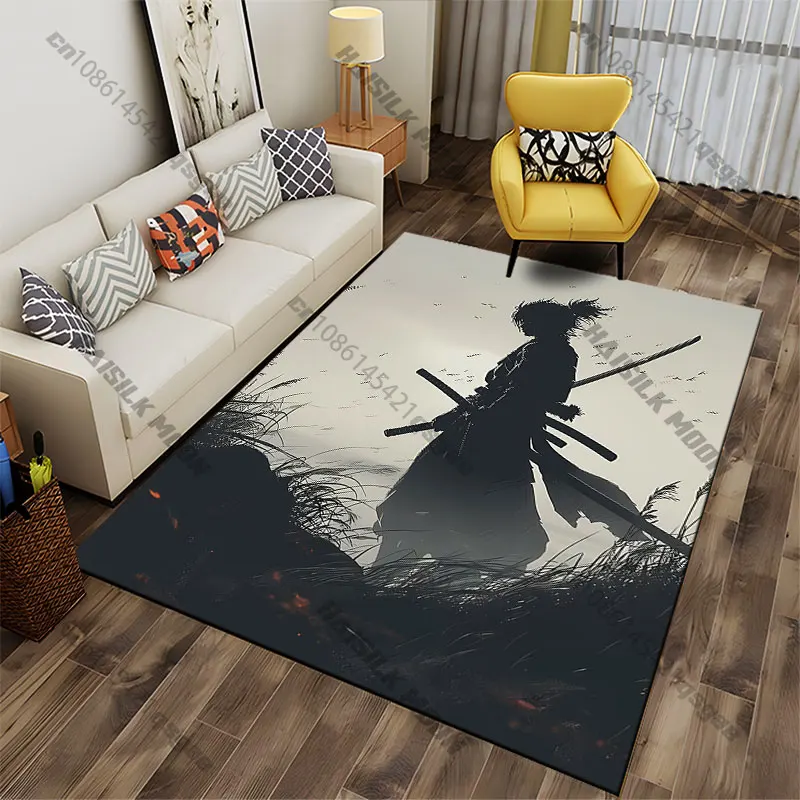 Tapis de yoga avec samouraï solitaire en position réfléchissante, décoration de salon, tapis d'éveil pour enfants, paillasson, tapis de zone