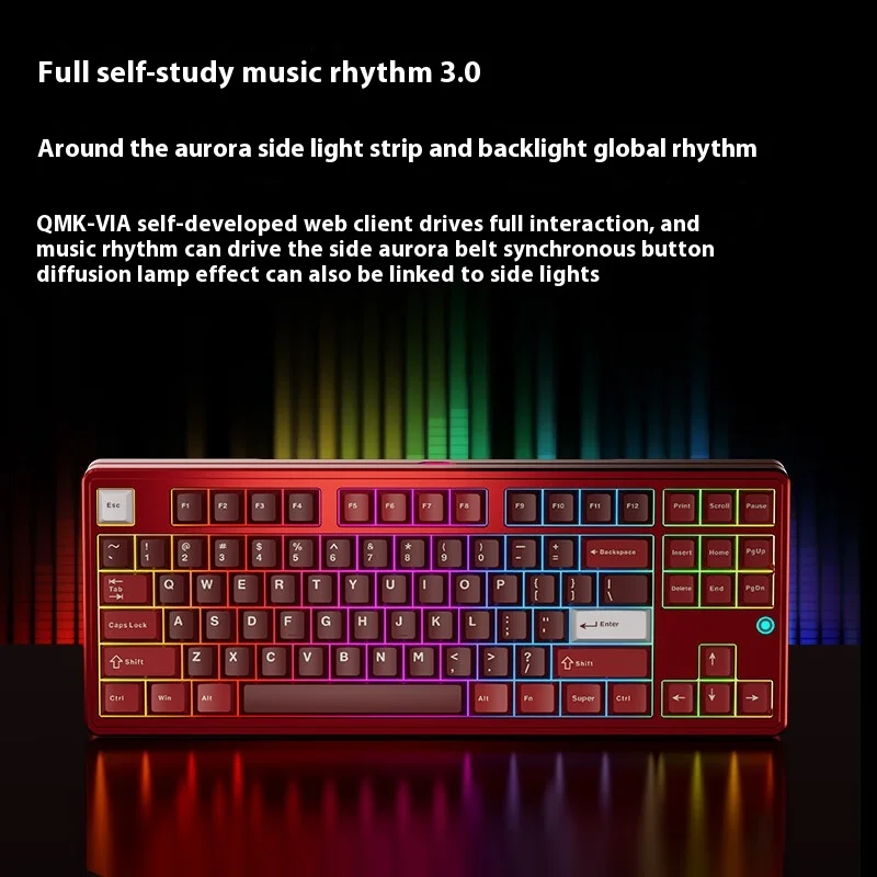 

PMO Aurora 80 Wireless Mechanical Keyboard CNC Aluminum RGB Light Dynamic Music 3 Modes Hot Swap Gasket for Office PC Ideal Gift