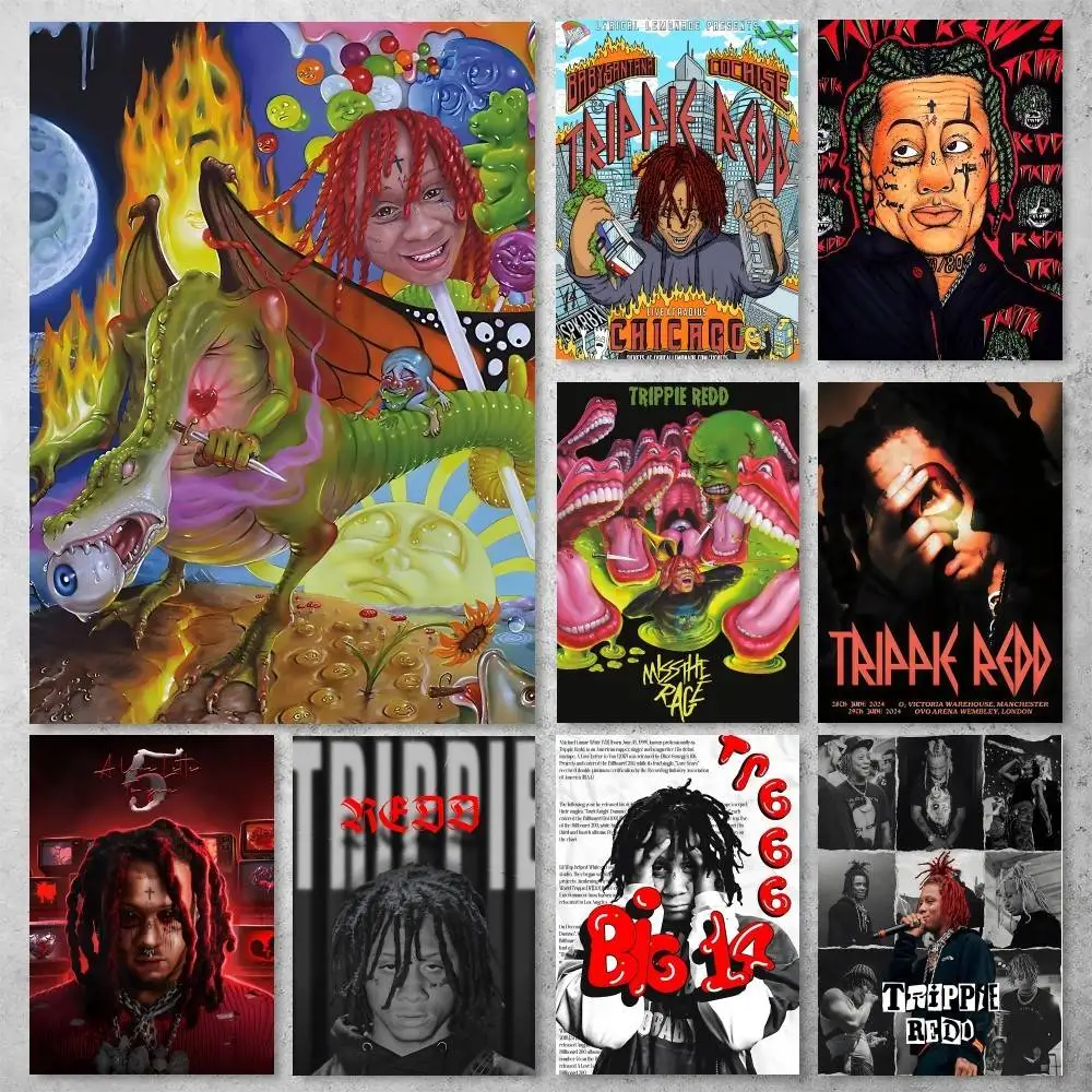Trippie Rapper Singer Redd Vintage Poster Wall Art For Study Living Room Decor Unique Home Decoration Picture