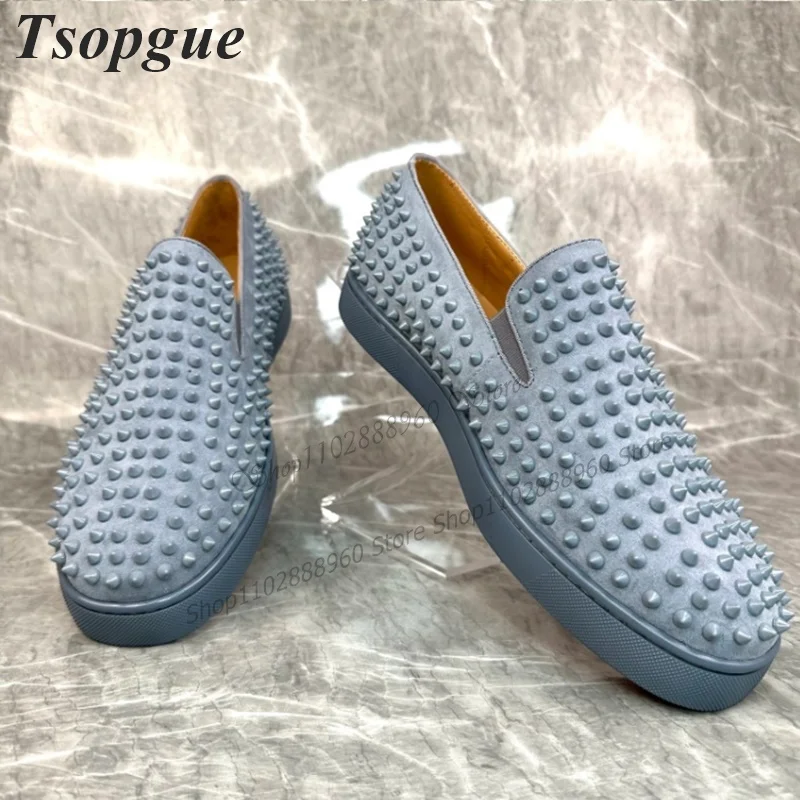 

Blue Suede Rivet Decor Shoes For Men Men's Loafers Pumps Comfortable Slip-On Runway Casual Party Shoes 2023 Zapatillas Mujer