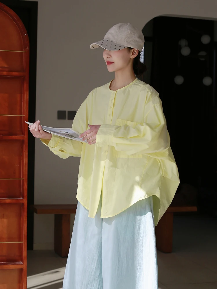 

Женская хлопковая рубашка Muede Original, новая весенняя модель, однотонная, свободного кроя, с круглым вырезом, на пуговицах, повседневный топ в деловом стиле