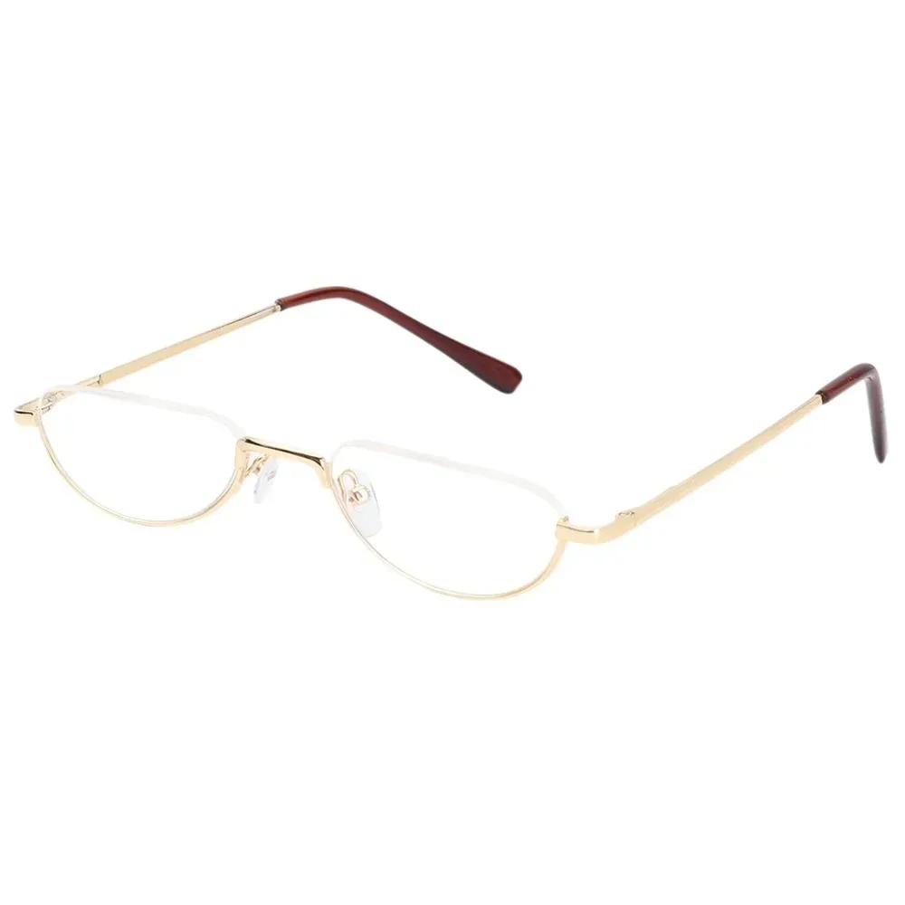 Retro-Lesebrille mit hochauflösenden Metallfederscharnieren, Halbmond-Design, Halbrandlose Lesehilfe, Optische Brille mit Kleinem Rahmen – Detail 7