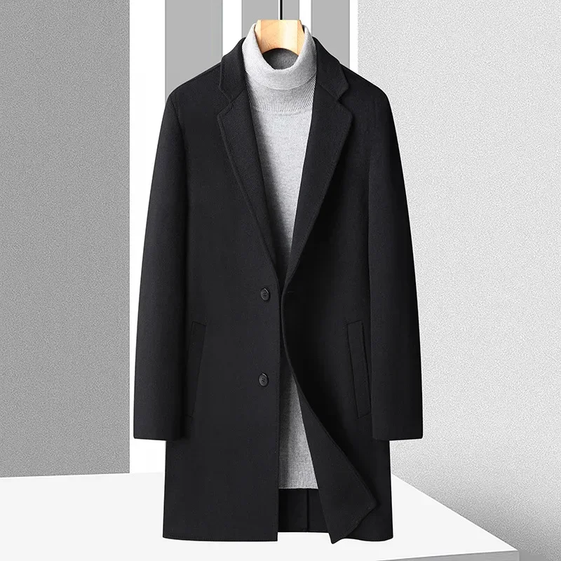 

New Arrival Fashion Handmade Double-sided Woolen Overcoat Men's Medium Long Suit Collar Casual Coat Size M L XL 2XL 3XL