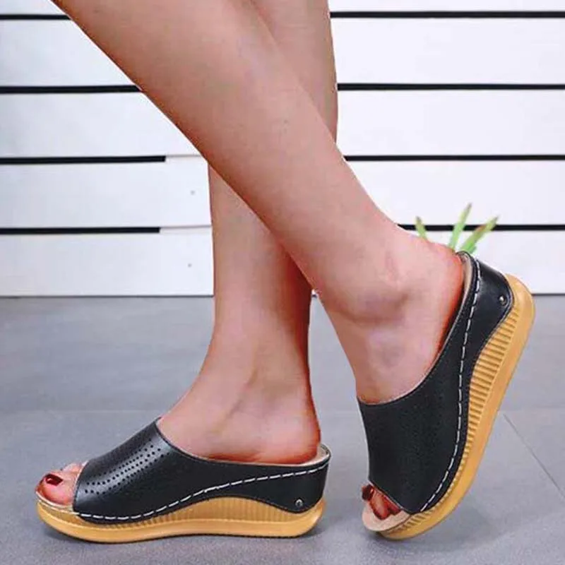 Sandal Wanita Musim Panas Mode Baru Sandal Wanita Bersirkulasi Retro Ujung Terbuka Selip Pada Alas Kaki Sandal Ortopedi Wanita Wanita Wanita