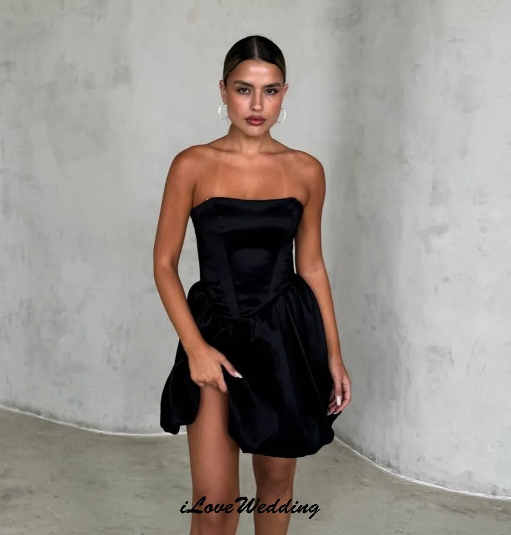 Customized A-Line Black Homecoming Dress 2025 Strapless Mini Length Elegant Wedding Party Dress For Women Prom Dress Customized