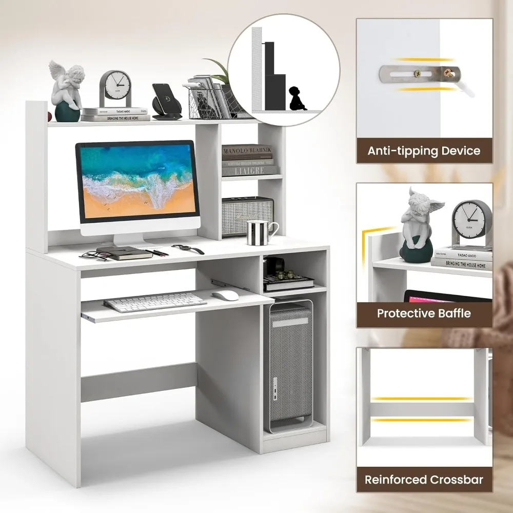 مكتب كمبيوتر ممتاز مزود بخزانة، مكتب مكتب منزلي مقاس 43.5 بوصة مع صينية لوحة مفاتيح ومحطة شحن، طاولة كمبيوتر محمول لمحطة العمل #5