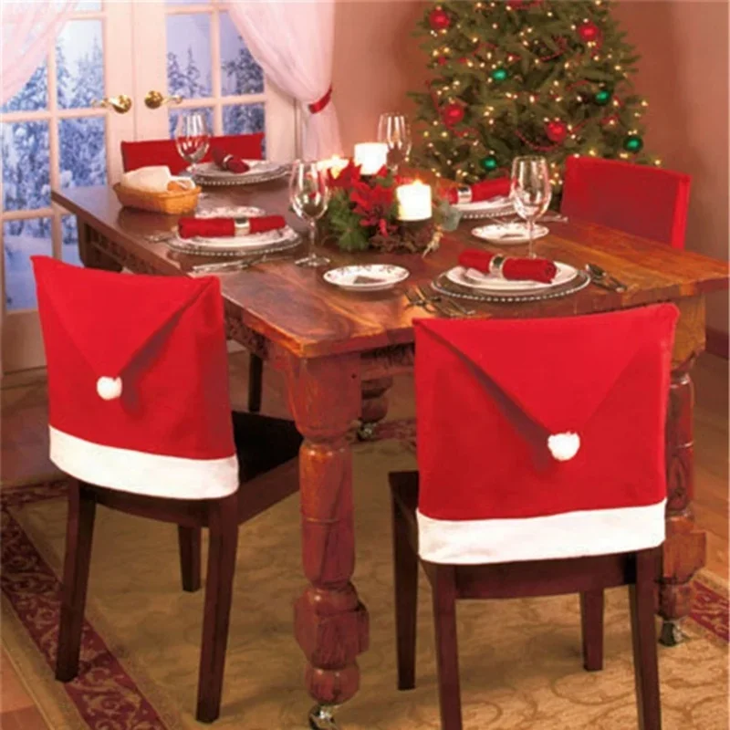 2pcs/set Santa Clause Red Hat Chair Covers Decorative Christmas Dinner Table Party Home Decoraton Cloth Chairs Cover