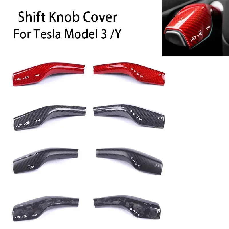 For Tesla Model 3 Y Shift Knob Cover Real Carbon Fiber Steering Wheel Shift Protection Remodel Cover Highly Fit Decor Sticker