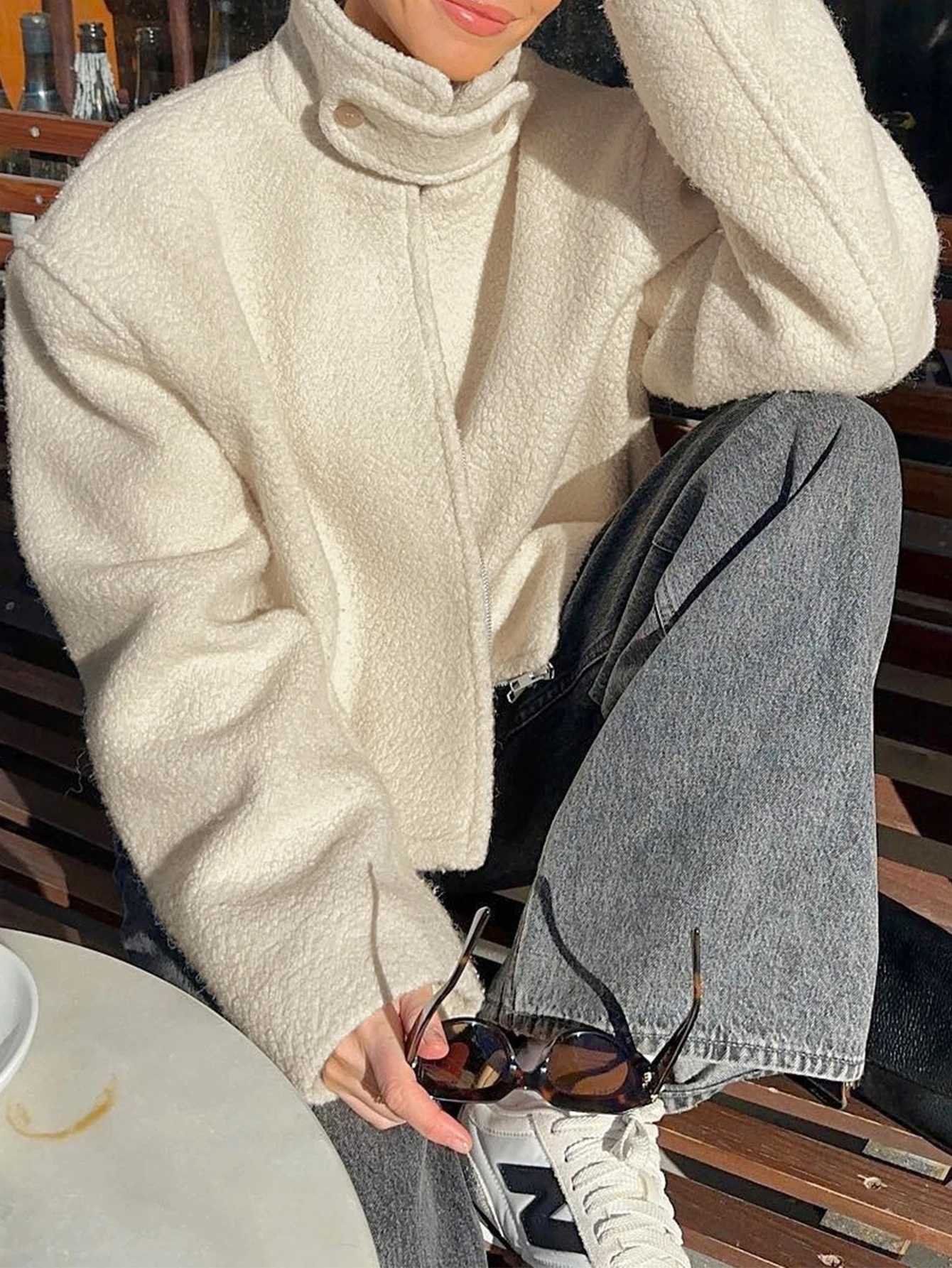 

Women's Winter Fashion High Neck Jacket Casual Comfortable Plain Long Sleeve Street Daily Coat for Vacation