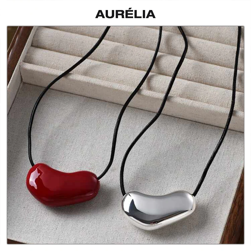 

2025 New Silver Red Irregular Enamel Pendant Necklace Women Europe American Fashion Jewelry Accessories
