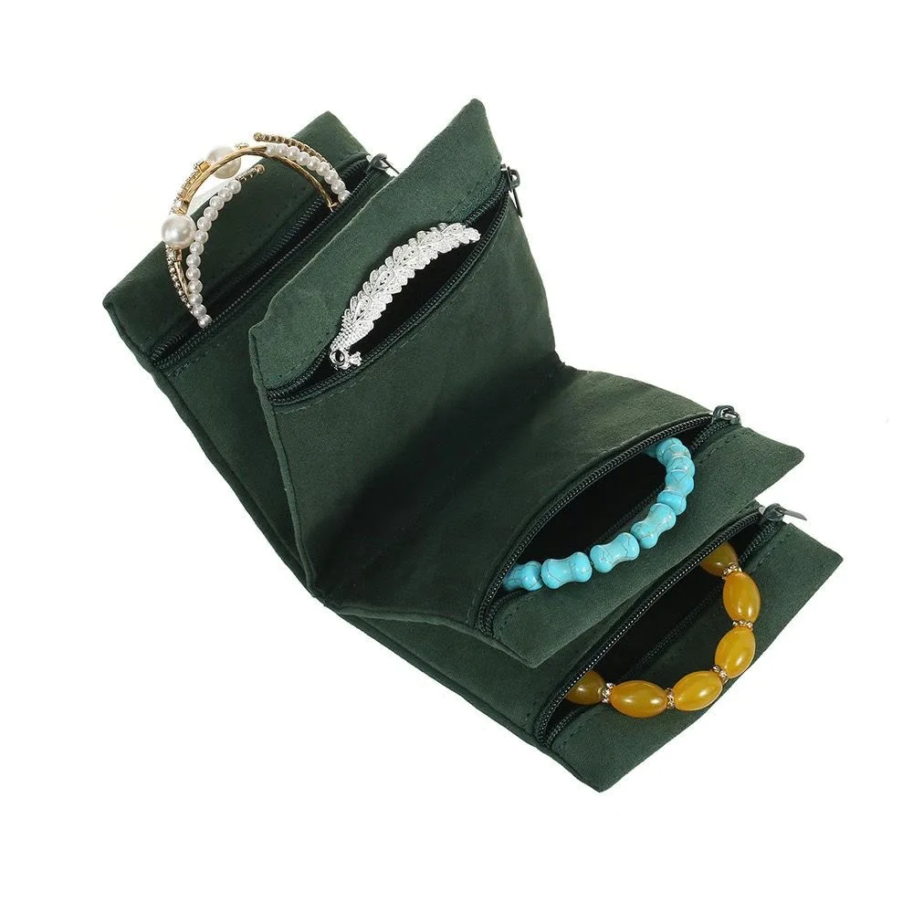 

Foldable Jewelry Organizer Bag Only - Multiple Compartments Travel Jewelry Storage Bag with Zipper, Delicate Clutch Pouch