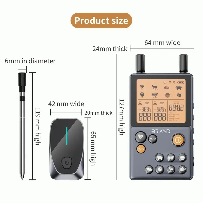 Long Range intelligent Bbq Cooking Thermometer Wireless Digital Meat Thermometer With Dual Probe Thermometer