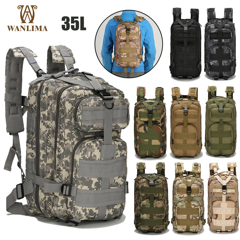 

Wanlima 30L 3P Military Tactical Backpack Multifunctional Portable Outdoors Sports 600D Waterproof Bag Camouflage Hiking Daypack