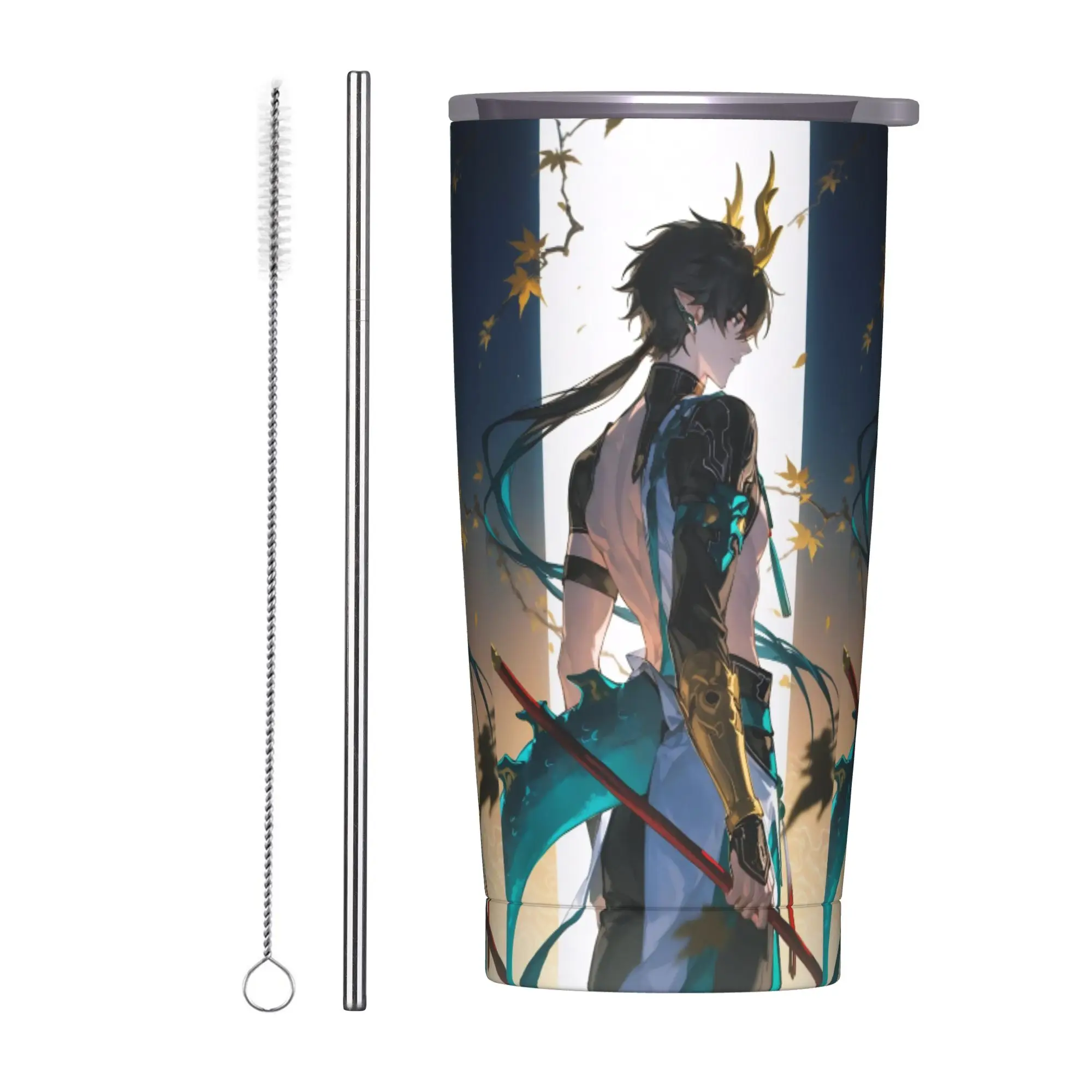Dan Heng Insulated Tumbler with Straws Lid Honkai Anime Stainless Steel Thermal Mug Office Home Water Bottle Cup, 20oz