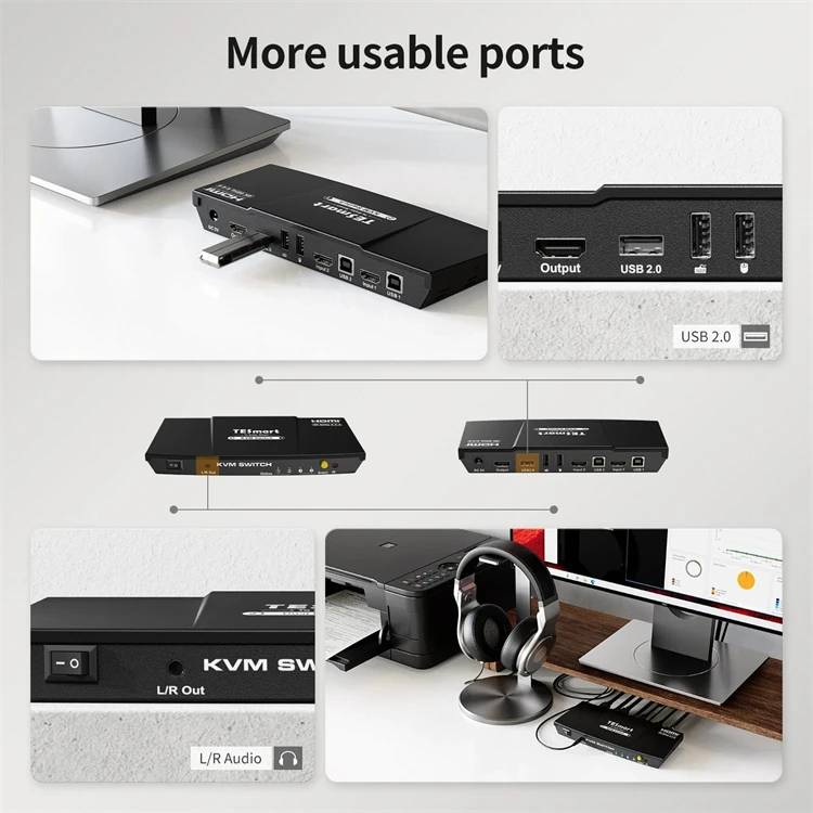 2 منفذ KVM التبديل USB 2.0 النازع الفيديو التبديل مع مفتاح ساخن 2x1 HDCP 2.2 ل HDMI 4K 60 هرتز KVM التبديل في الأوراق المالية