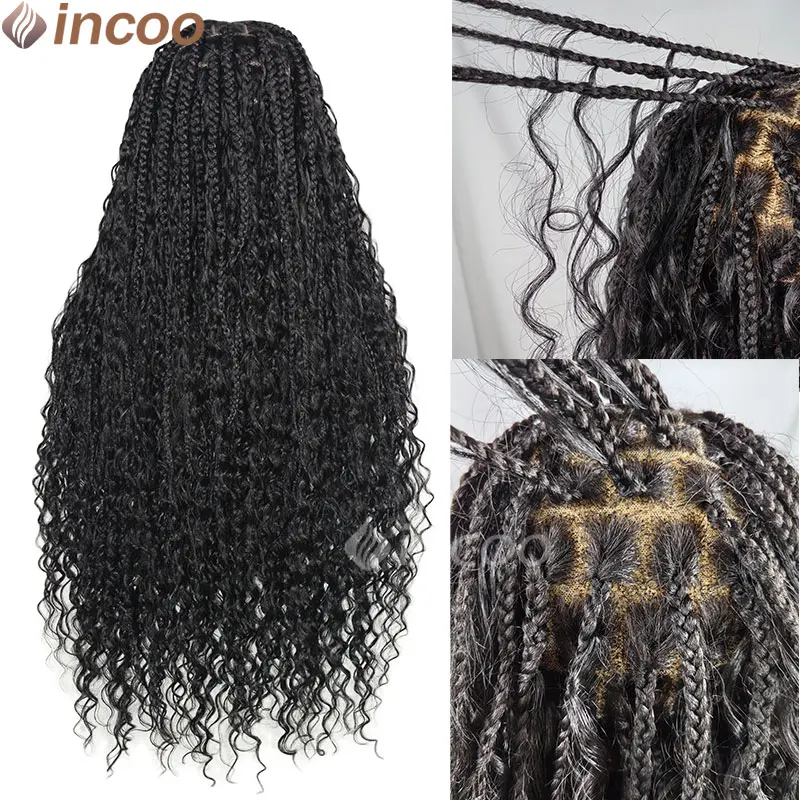 Synthetic Full Lace Front Box Braided Wigs Bohemia Braiding Wigs Boho Curls Ends Box Braids Wig With Baby Hair Wig Braided Wigs