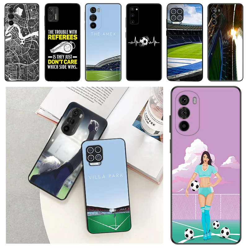 Phone Cases For Motorola Moto G73 G53 G72 G52 G Stylus G8 G9 G200 Edge 40 30 20 Lite Football Field Black Soft Anti-Drop Cover