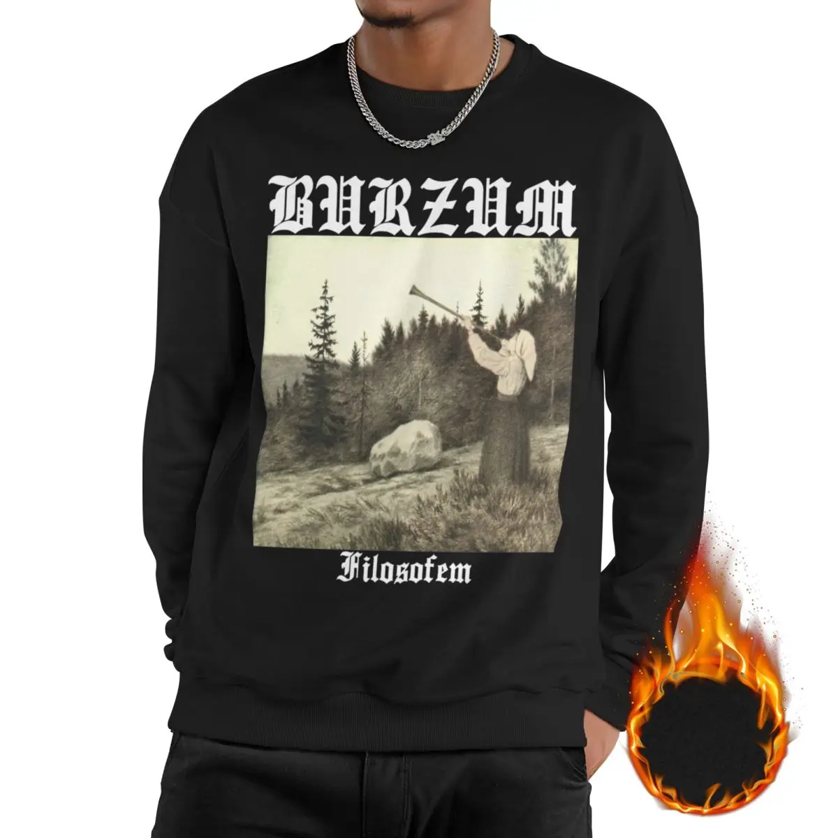 

Mens Fleece Lined Sweatshirts Black Metal Burzum Filosofem Outfits Sweatshirt Pullover Long Sleeve Shirt Hoodies