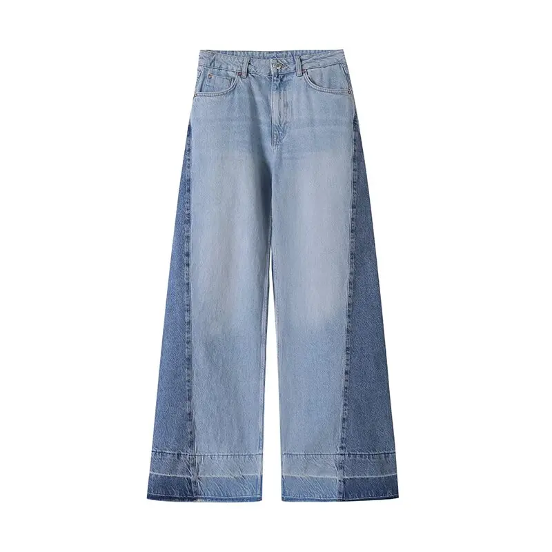 

WOMAN 2026 Summer New Fashionable Casual Splicing High Waist and Hip Lifting Cowboy Wide Leg Pants Retro Women's Pants Mujer
