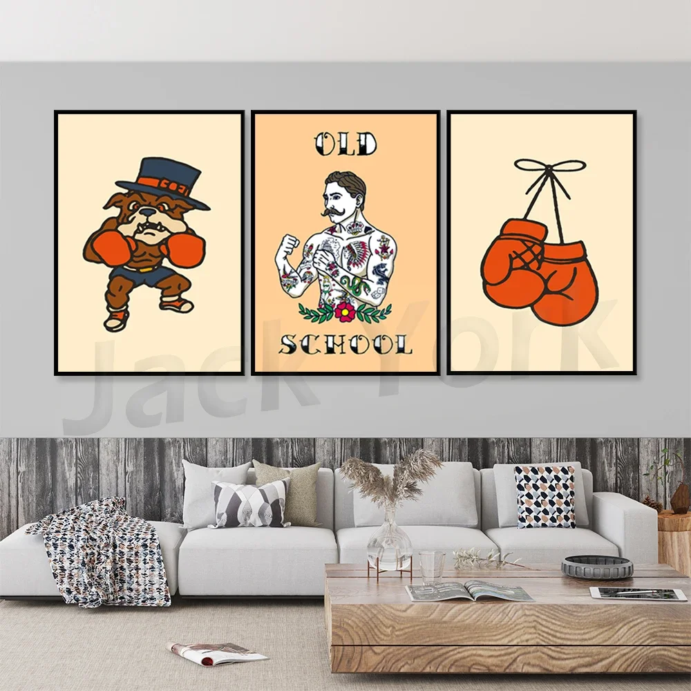 Boxing Gloves Tattoo Style Wall Art Print | Tattoo Flash Wall Decor | Traditional Old School Wall Art | Tattoo Poster