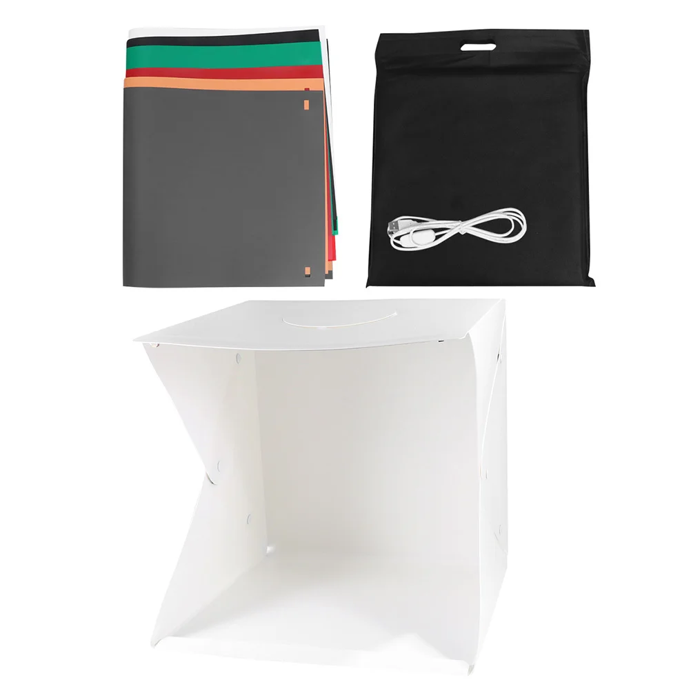 Мини-фотосъемка, фотостудия, палатка для съемки, складной дизайн, встроенный светодиодный светильник, 40 см, фоны для фотосъемки, освещение, кубическая палатка