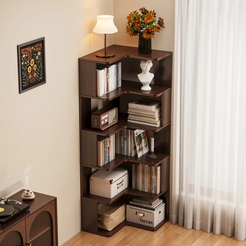 HYS solid wood corner bookshelf home living room corner cabinet wall corner storage rack bedroom simple bookcase