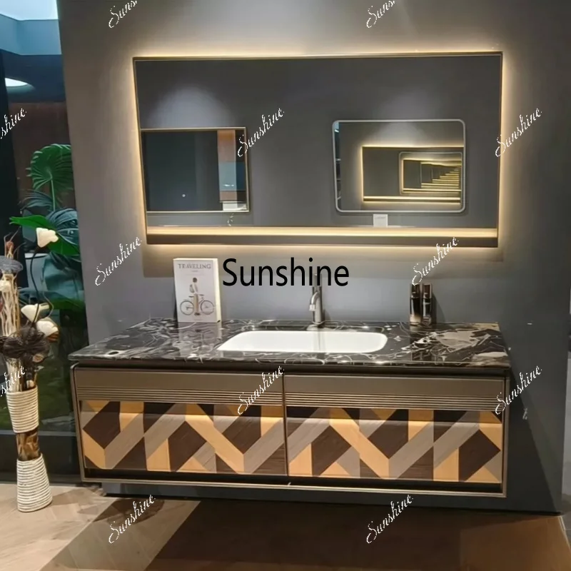 Bathroom combination bathroom seamless ceramic integrated basin hanging cabinet