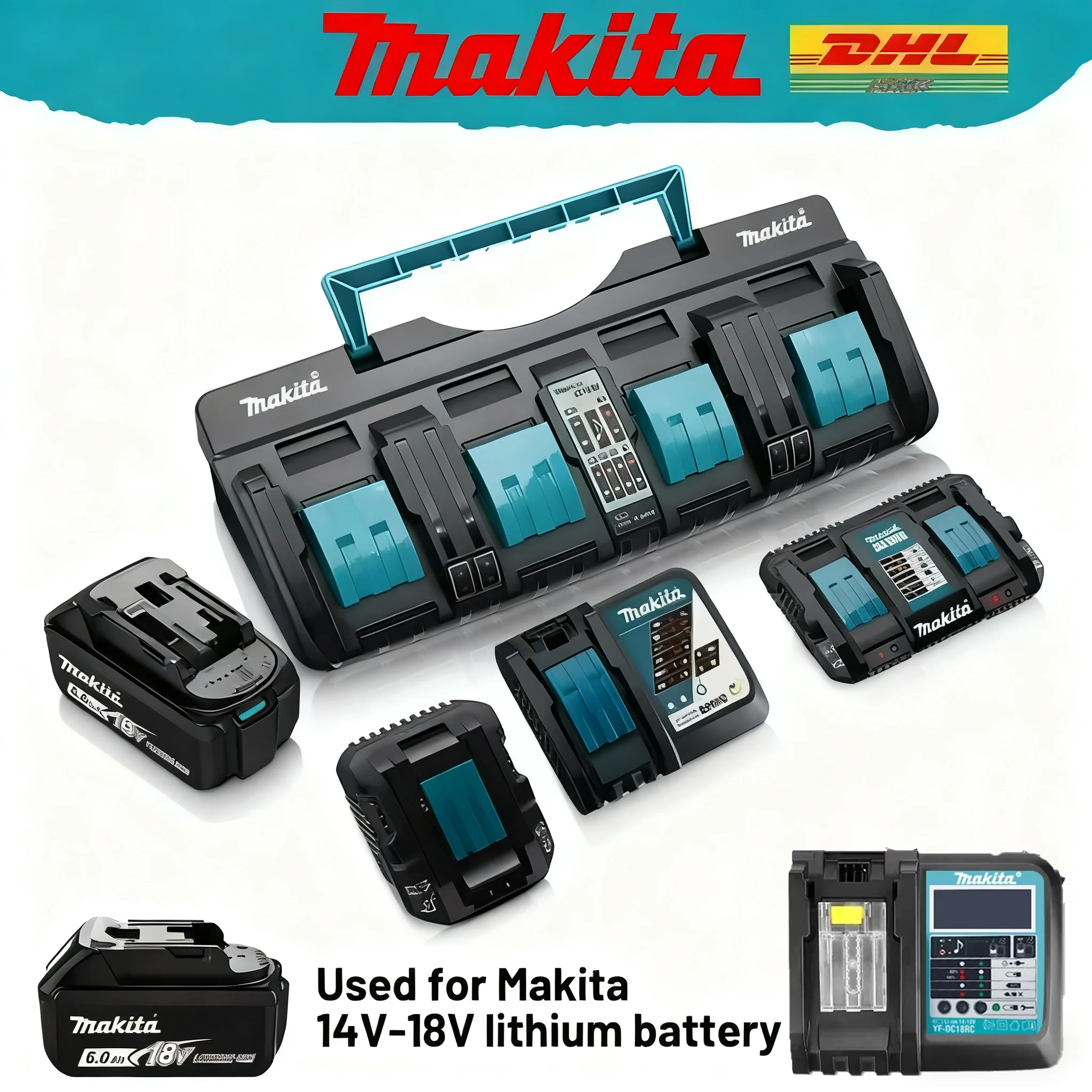 

100% Original Makita Li-ion Battery Charger 3A 6A 1-4 ports Charging Current for Makita 14.4V 18V DC18RC DC18RA fast charging