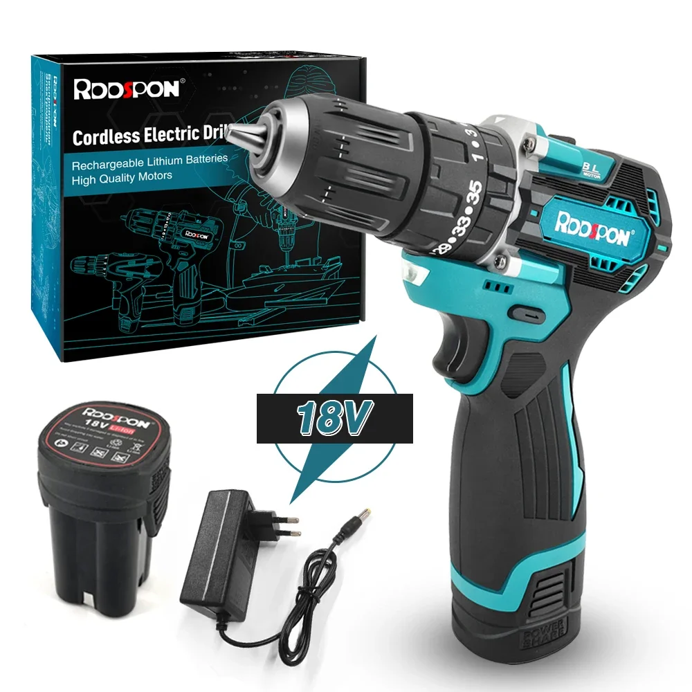 Furadeira Elétrica sem Fio 18v 10 mm Lítio Chave de Fenda Elétrica Torque 120nm Motor sem Escova Ferramenta Elétrica Multifuncional