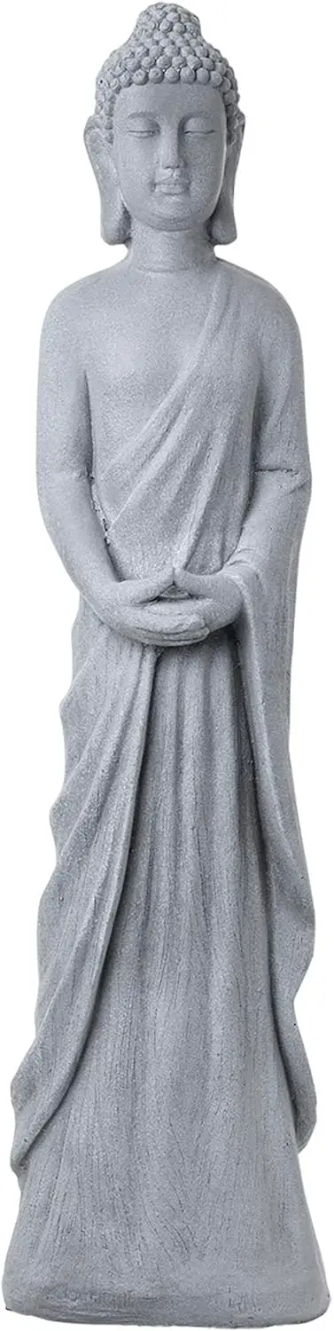 

32-дюймовая высокая цементная статуя стоящего Будды для декора сада, умиротворяющая и долговечная