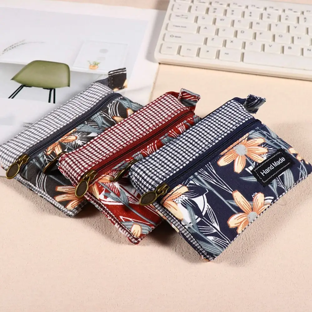 Monedero de tela estampada a la moda, bolso de estilo étnico con doble cremallera, monedero para mujeres y niñas