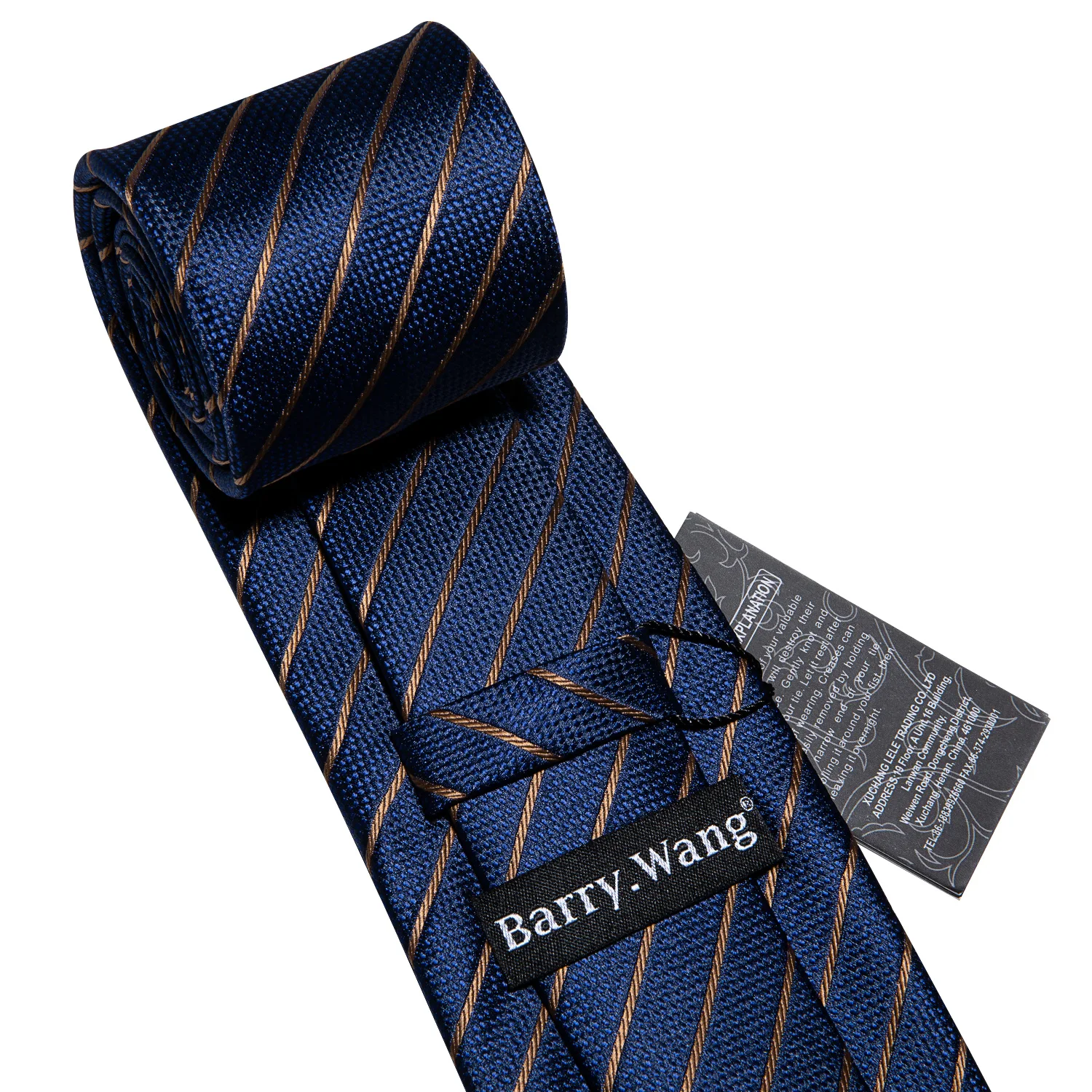 Corbata para hombre, corbata de seda a rayas azul marino dorada Barry.Wang 3,4 