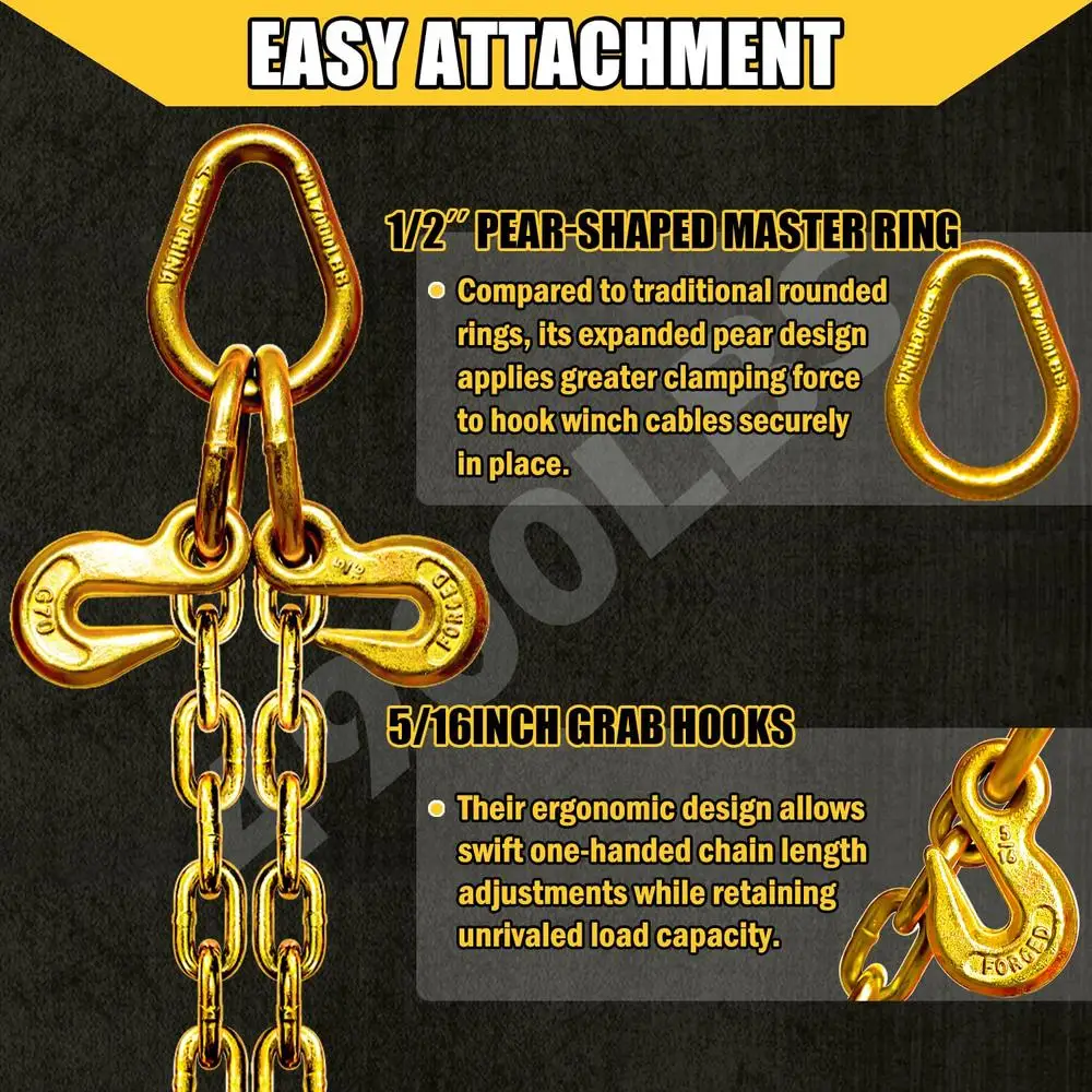 سلسلة سحب شديدة التحمل 5/16 بوصة خطافات J من النوع V 2 بوصة خطاف انتزاع G80 فولاذ أصفر مطلي بالزنك جرار سيارة